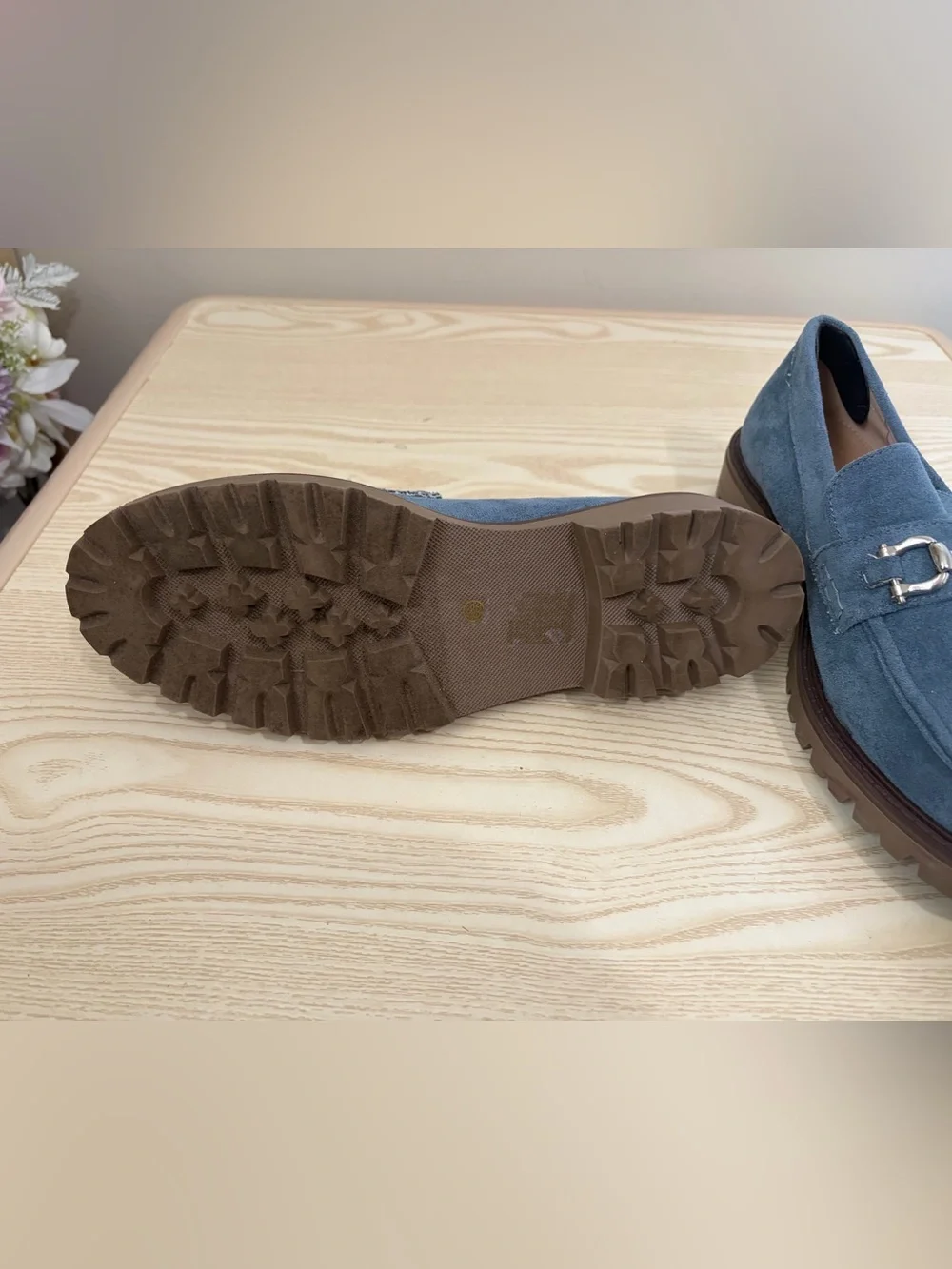 Journee Collection Blue Suede Loafers with Silver Bit